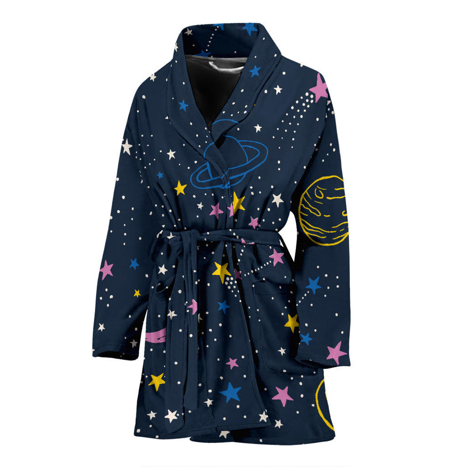 Space Pattern With Planets, Comets, Constellations And Stars Women'S Bathrobe