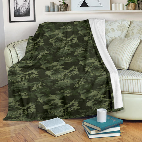 Digital Green Camo Camouflage Pattern Premium Blanket