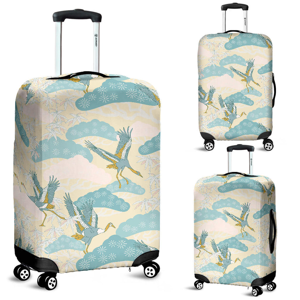 Bonsai Bamboo Stork Japanese Pattern Cream Theme Luggage Covers