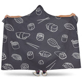 Sushi Pattern Black Background Hooded Blanket