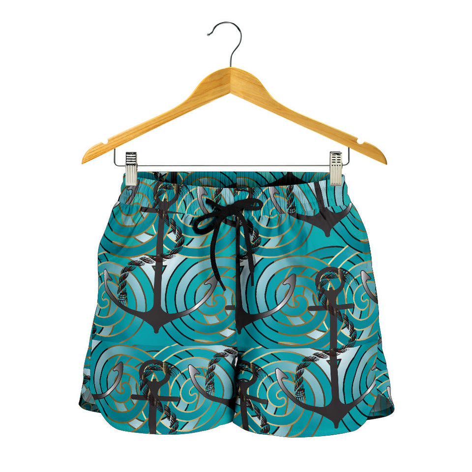 Anchor Nautical Green Background Women Shorts