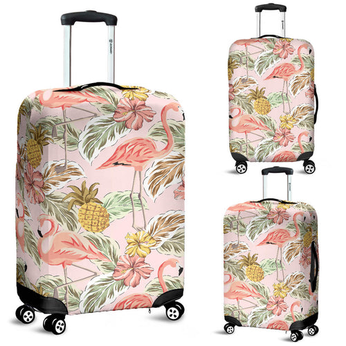 Pink Flamingo Birds Pineapples Hibiscus Flower Pattern Luggage Covers