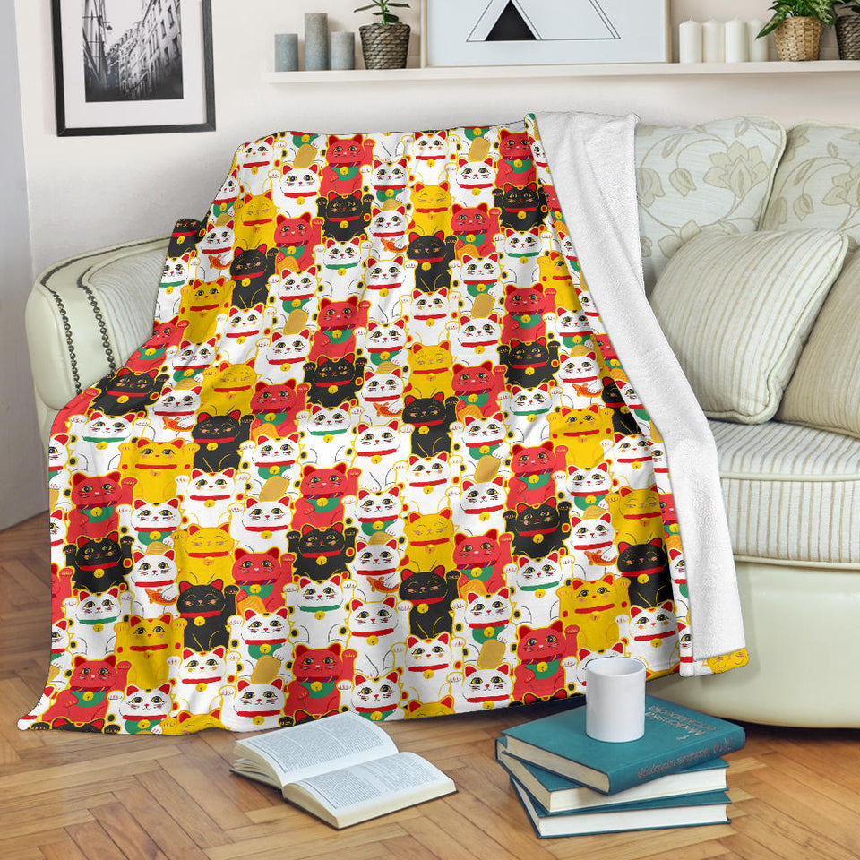 Colorful Maneki Neko Lucky Cat Pattern Premium Blanket