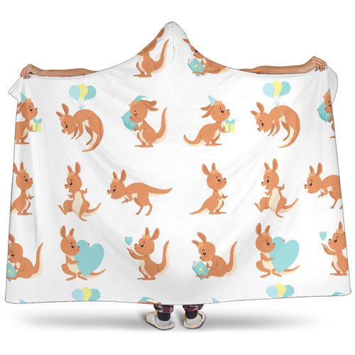 Cute Kangaroo Pattern Hooded Blanket