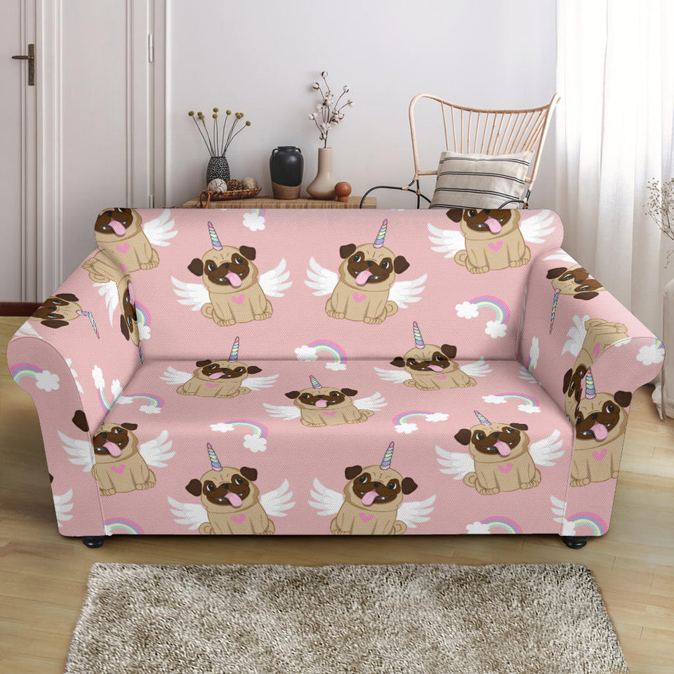 Cute Unicorn Pug Pattern Loveseat Couch Slipcover