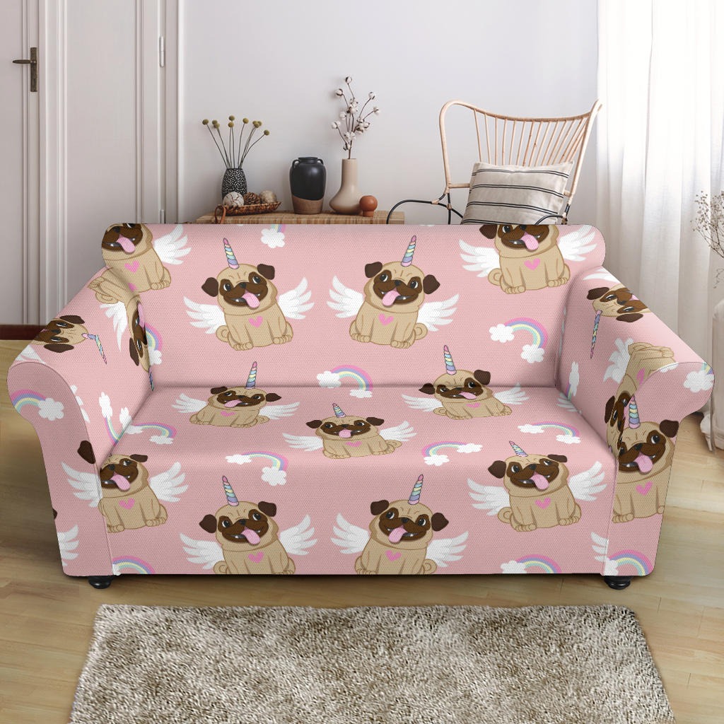 Cute Unicorn Pug Pattern Loveseat Couch Slipcover