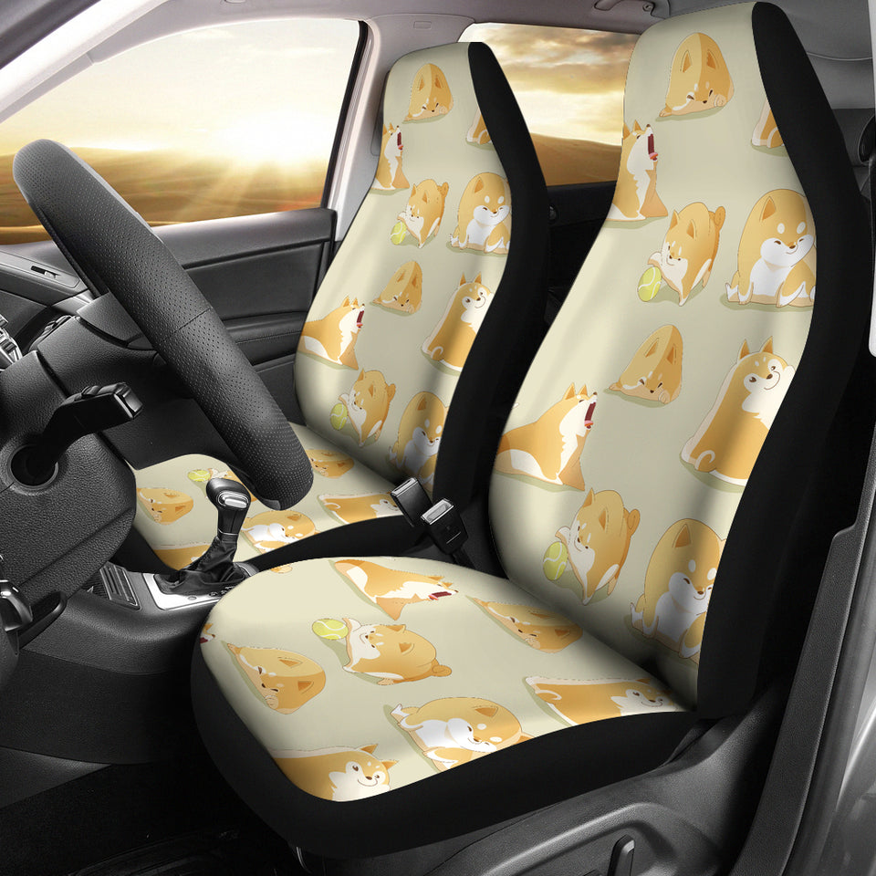 Cute Fat Shiba Inu Dog Pattern  Universal Fit Car Seat Covers