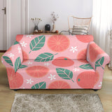 Grapefruit Leaves Flower Pink Background Loveseat Couch Slipcover