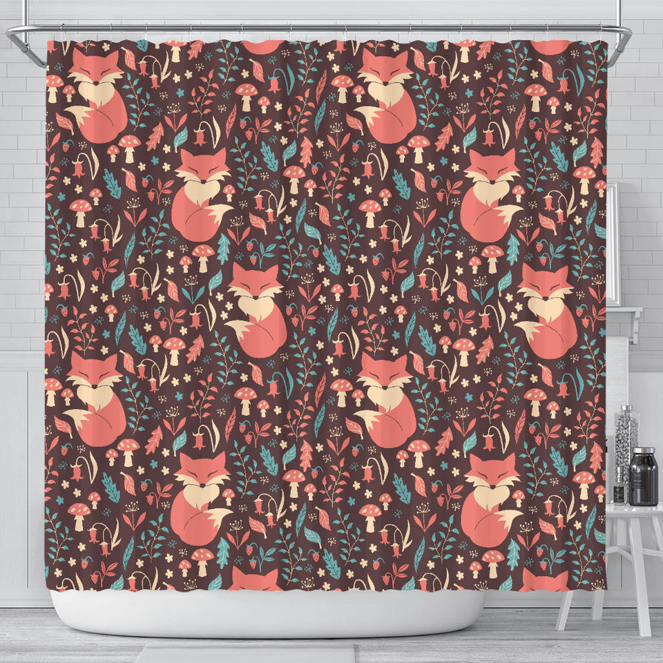 Fox Leaves Mushroom Pattern Shower Curtain Fulfilled In US