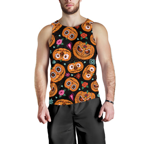 Pumpkin flowers spiderweb Halloween theme Men Tank Top