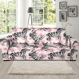 Zebra Pink Flower Background Sofa Slipcover