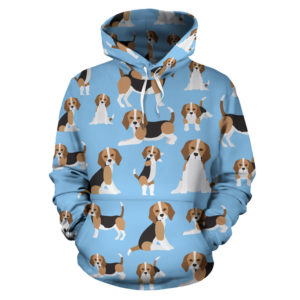Beagle Dog Blue Background Pattern Men Women Pullover Hoodie