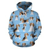 Beagle Dog Blue Background Pattern Men Women Pullover Hoodie