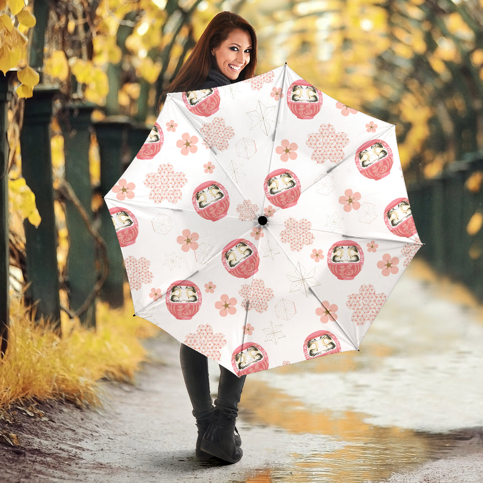 Daruma Japanese Wooden Doll Cherry Blossom Flower Pattern Umbrella