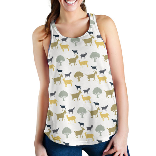 Silhouettes of goat and tree pattern Women Racerback Tank Top
