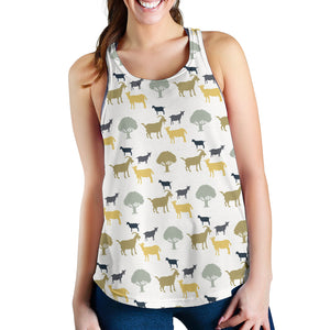 Silhouettes of goat and tree pattern Women Racerback Tank Top