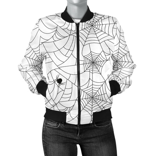 Spider Web Cobweb Pattern White Background Women'S Bomber Jacket