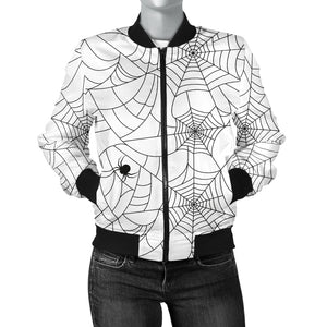 Spider Web Cobweb Pattern White Background Women'S Bomber Jacket