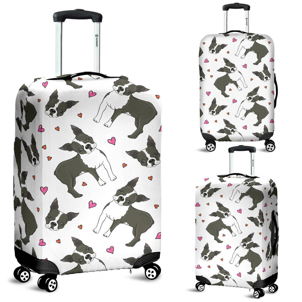 Boston Terrier Dog Hearts Vector Pattern Luggage Covers