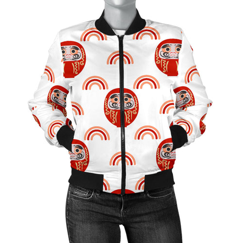 Daruma Japanese Wooden Doll Design Pattern Women'S Bomber Jacket
