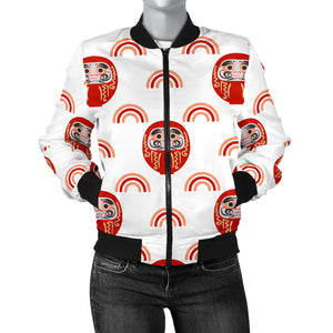 Daruma Japanese Wooden Doll Design Pattern Women'S Bomber Jacket