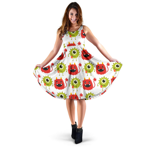 Alien Pattern Print Design 05 Sleeveless Midi Dress