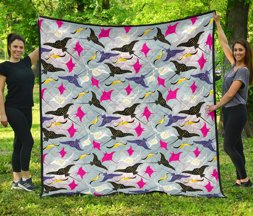 Stingray Pattern Print Design 01 Premium Quilt