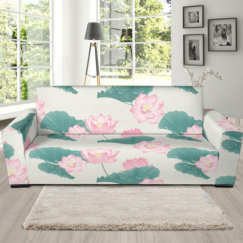 Pink Lotus Waterlily Leaves Pattern Sofa Slipcover