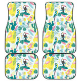 Cute Parrot Toucan Flamingo Cactus Exotic Leaves Pattern Front And Back Car Mats