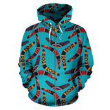 Boomerang Australian Aboriginal Ornament Blue Background Zip Up Hoodie