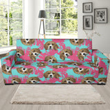 Beagle Muzzles Turquoise Paint Splashes Pink Pattern Sofa Slipcover
