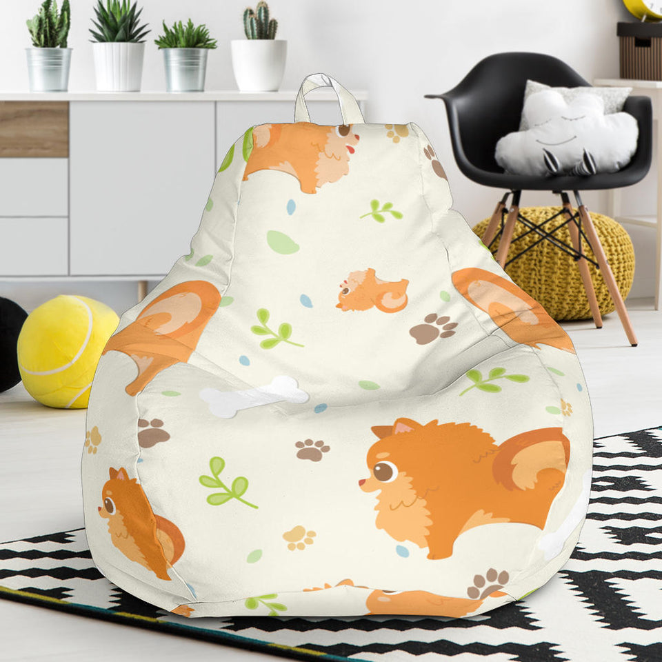 Cute Brown Pomeranian Paw Leave Bone Pattern Bean Bag Cover