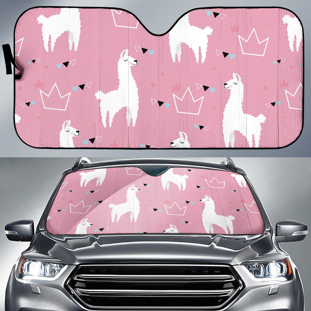Llama Alpaca Pink Background Car Sun Shade