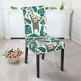 Cute Sloths Tropical Palm Leaves White Background Dining Chair Slipcover
