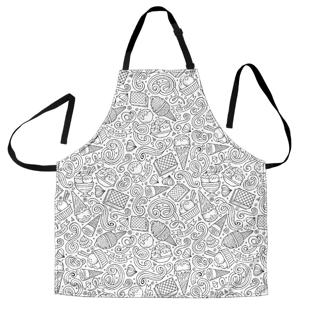 Cartoon Hand Drawn Ice Cream Black White Adjustable Apron