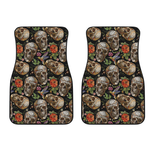 Skull Rose Humming Bird Flower Pattern Front Car Mats