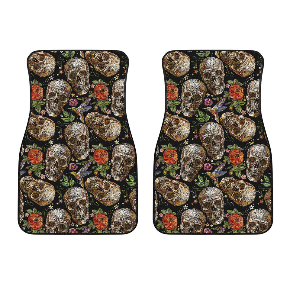 Skull Rose Humming Bird Flower Pattern Front Car Mats