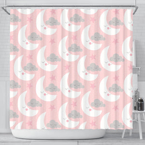 Cute Moon Cloud Star Pattern Pink Dot Background Shower Curtain Fulfilled In US