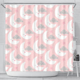 Cute Moon Cloud Star Pattern Pink Dot Background Shower Curtain Fulfilled In US