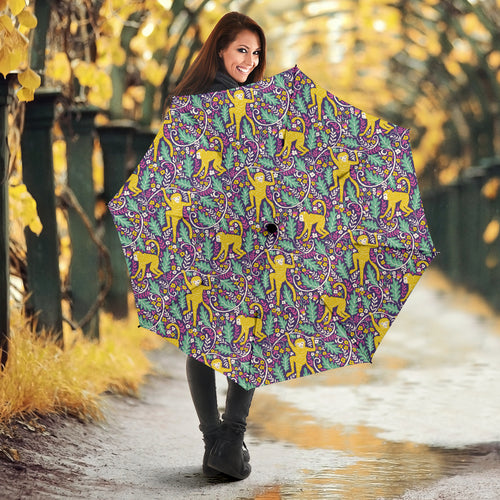 Cute Yellow Monkey Leaves Pattern Umbrella