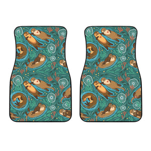 Cute Brown Sea Otters Ornamental Seaweed Corals Green Water Front Car Mats
