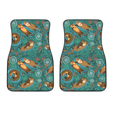 Cute Brown Sea Otters Ornamental Seaweed Corals Green Water Front Car Mats