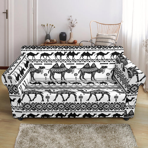 Camel Polynesian Tribal Pattern Loveseat Couch Slipcover