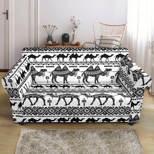 Camel Polynesian Tribal Pattern Loveseat Couch Slipcover