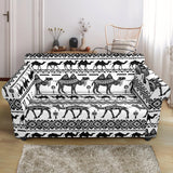 Camel Polynesian Tribal Pattern Loveseat Couch Slipcover