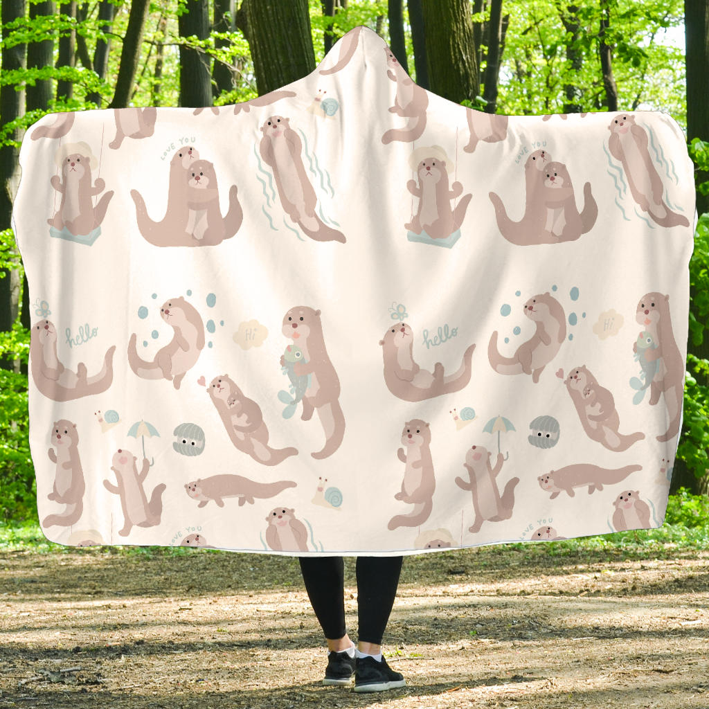 Cute Sea Otters Pattern Hooded Blanket