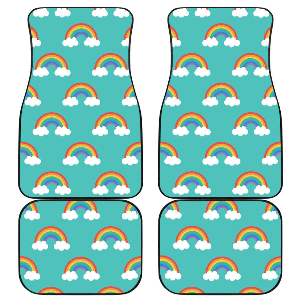 Rainbow Pattern Green Background Front And Back Car Mats