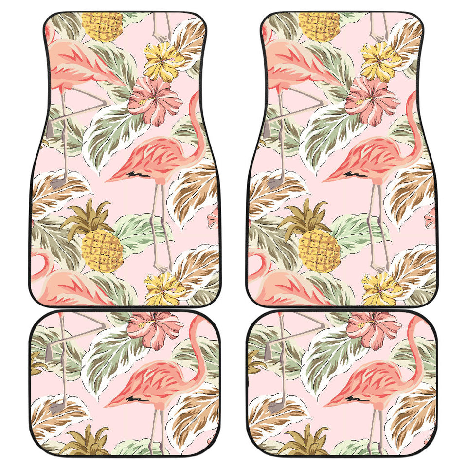 Pink Flamingo Birds Pineapples Hibiscus Flower Pattern Front And Back Car Mats