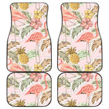 Pink Flamingo Birds Pineapples Hibiscus Flower Pattern Front And Back Car Mats
