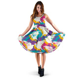 Colorful Crow Illustration Pattern Sleeveless Midi Dress